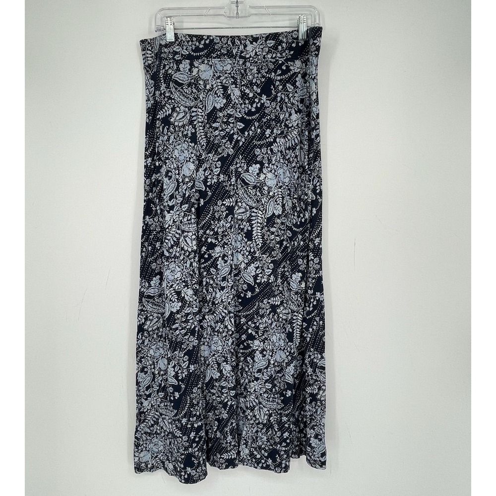 Westport Women's Blue Floral Paisley Knit Stretch Boho Long Maxi Skirt Size L